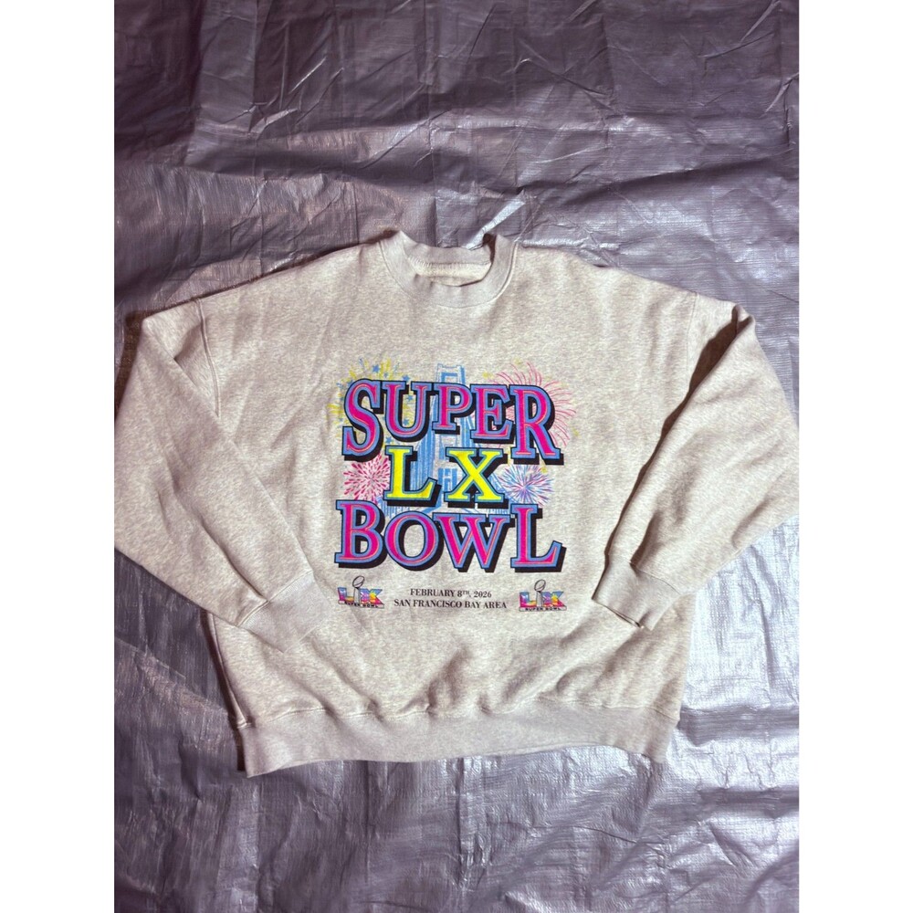 Abercrombie & Fitch NFL Super Bowl 60 Graphic Sweatshirt Mens XL Grey Retro Crew
